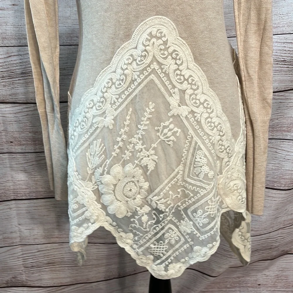 Anthropologie Angel of the North Sweater Lace Tunic Size Small Camel Cream